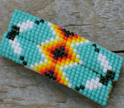 Native American Beaded Barrettes - turquoise color